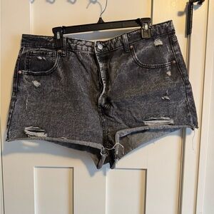 Distressed Black Denim Shorts